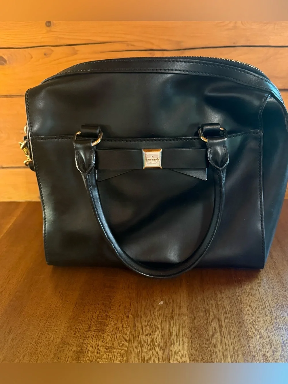 Kate Spade Black Leather Bow Satchel Handbag Top Handle Shoulder Bag Gold